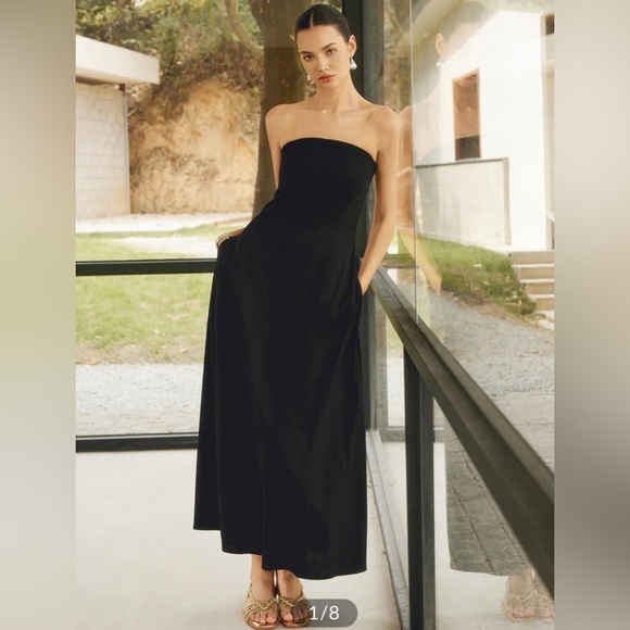 Linen Blends Basic Pockets Tube Long Dress Commense size S CM10